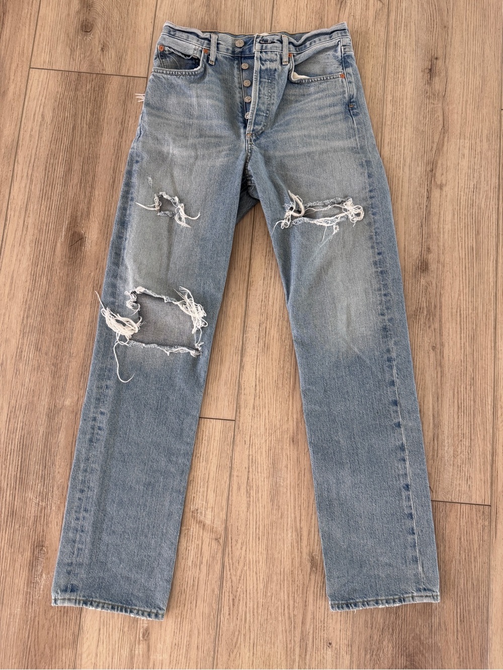 Citizens Of Humanity Faded Light Blue Distressed Straight-Leg Jeans